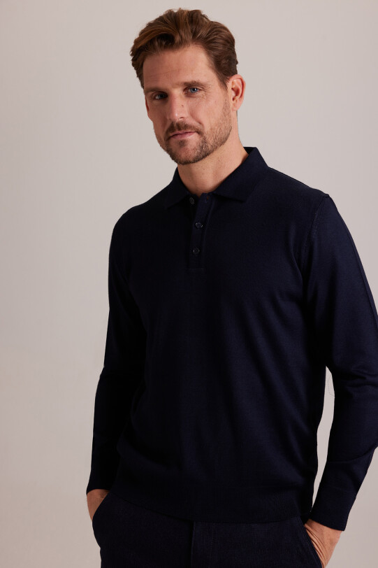 Erkek Lacivert Polo Yaka Klasik Triko