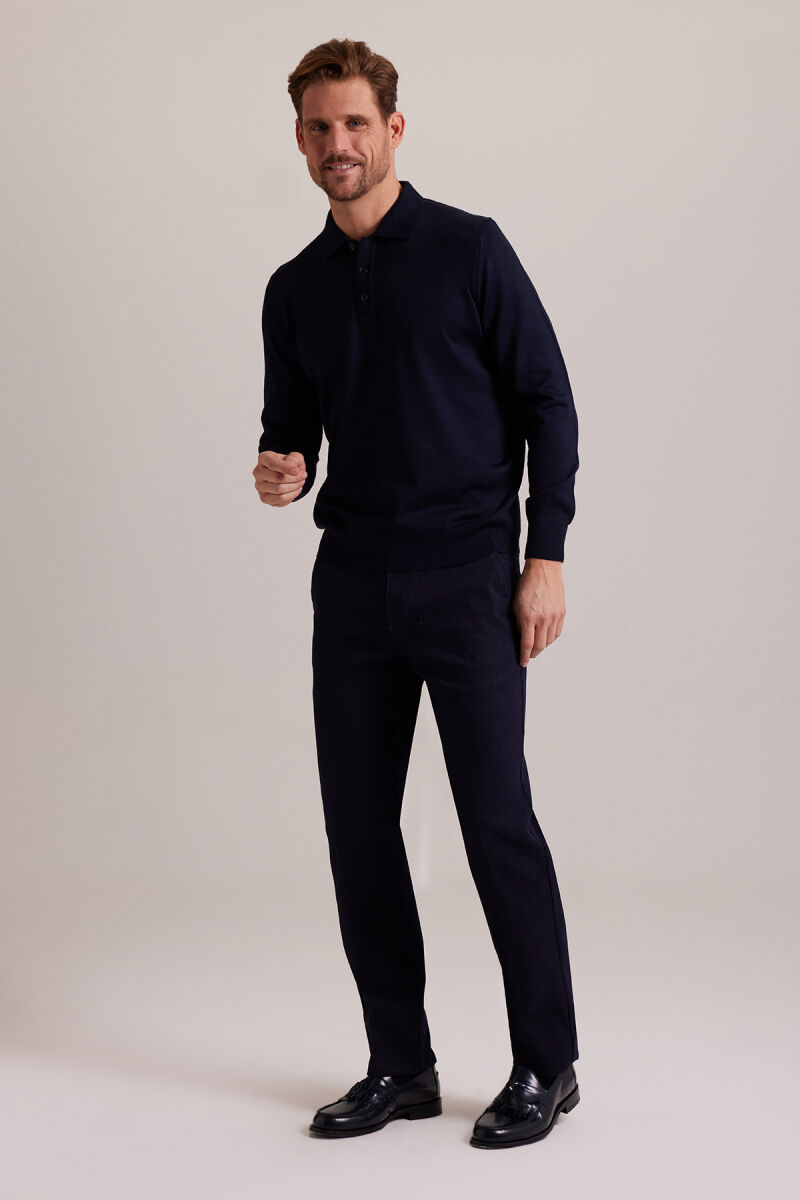 Erkek Lacivert Polo Yaka Klasik Triko - 3