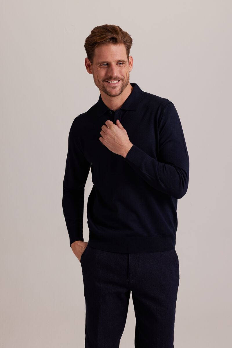 Erkek Lacivert Polo Yaka Klasik Triko - 4