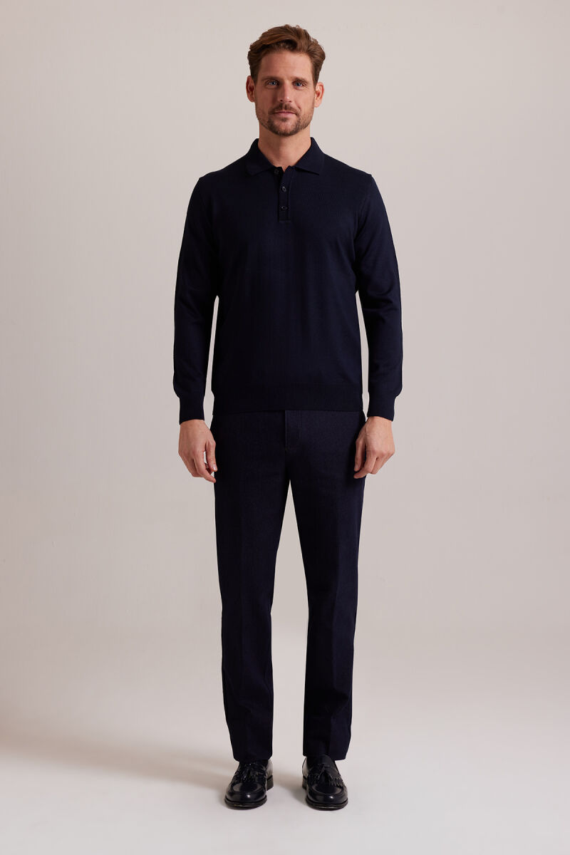 Erkek Lacivert Polo Yaka Klasik Triko - 6
