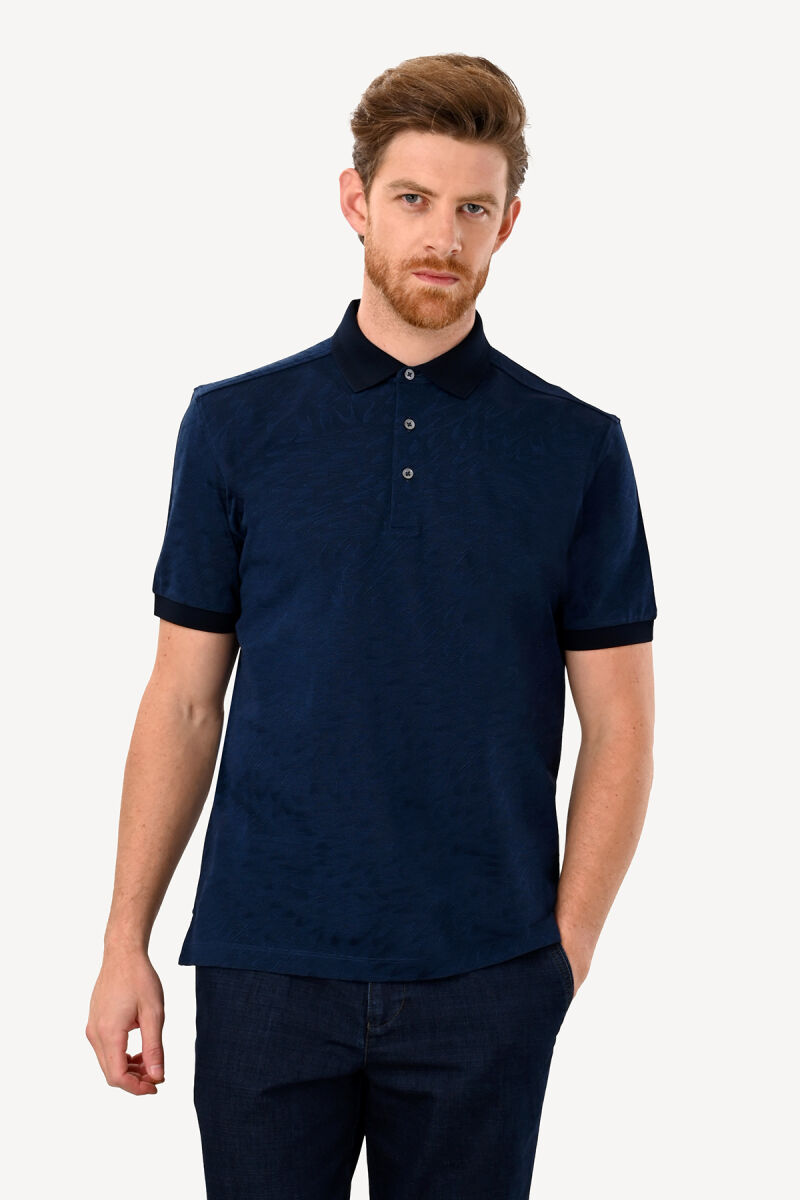 Erkek Lacivert Polo Yaka Regular Fit Desenli Tshirt - 1