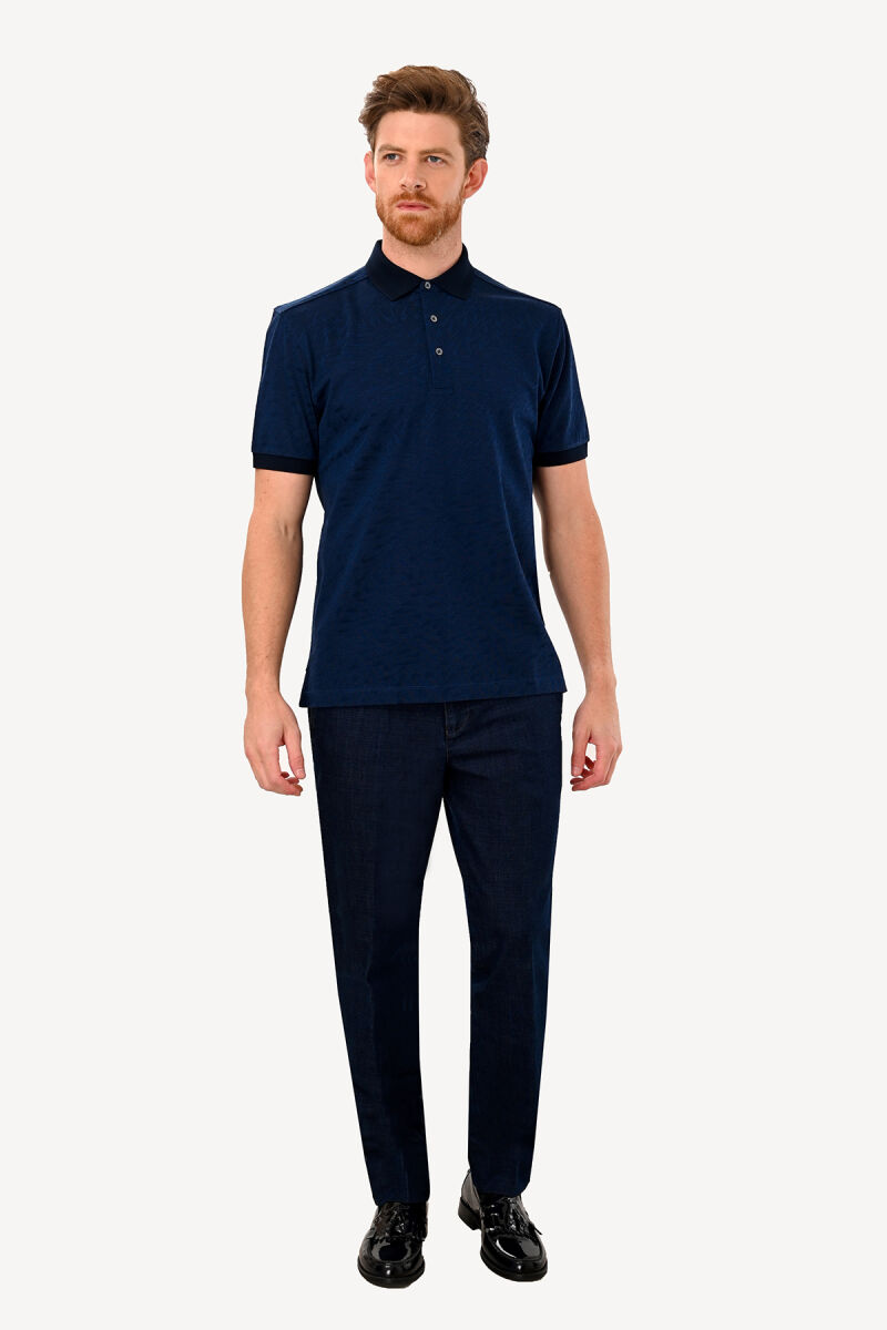 Erkek Lacivert Polo Yaka Regular Fit Desenli Tshirt - 2