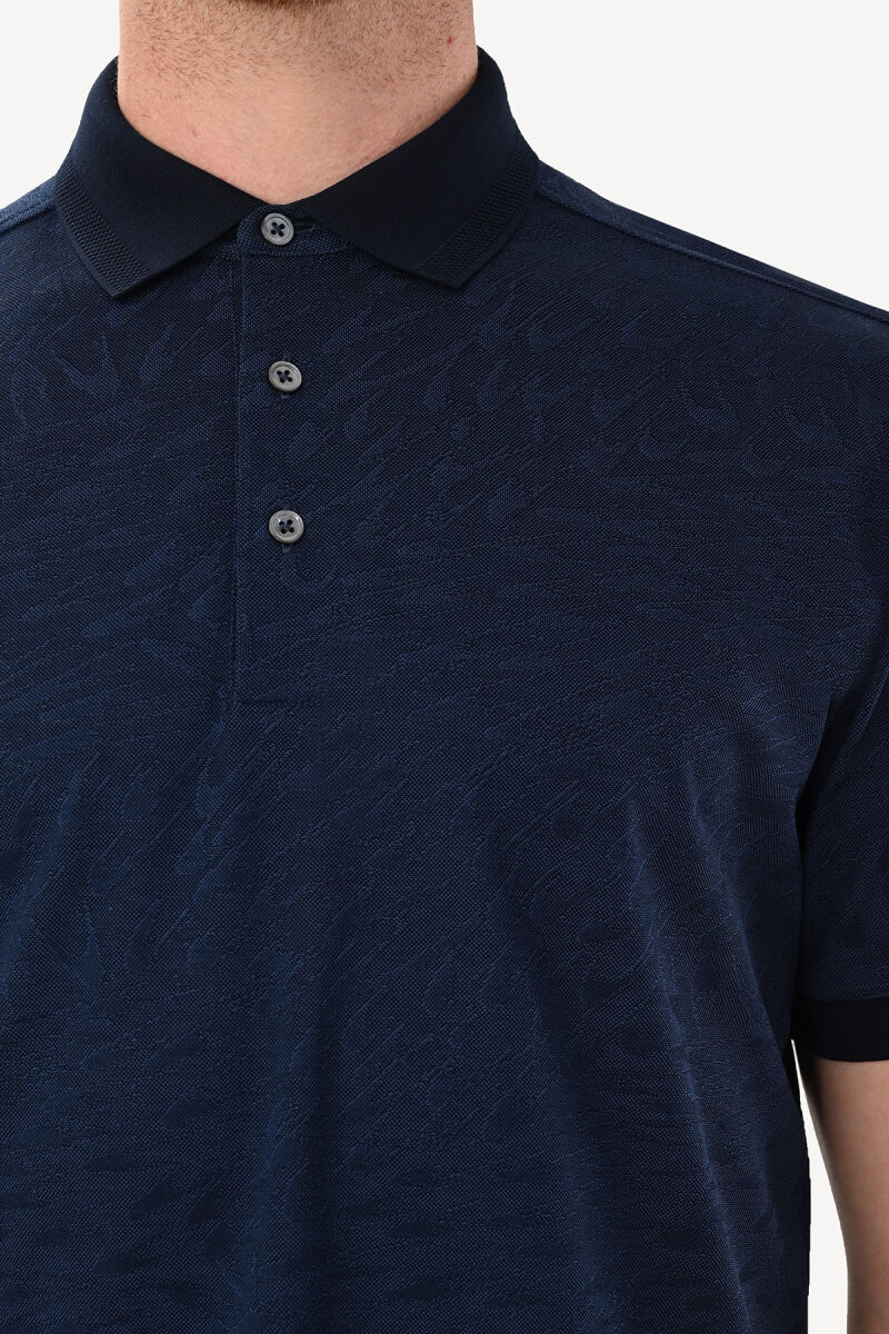 Erkek Lacivert Polo Yaka Regular Fit Desenli Tshirt - 4