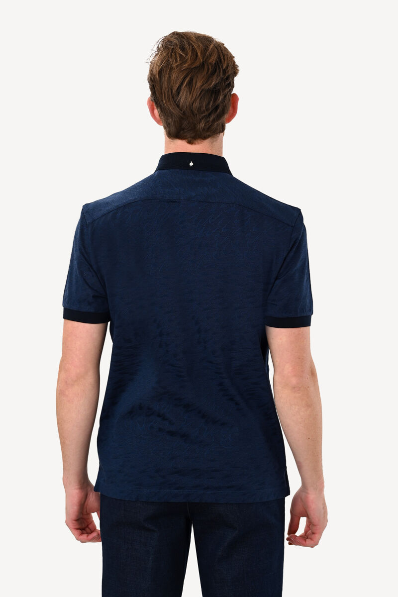 Erkek Lacivert Polo Yaka Regular Fit Desenli Tshirt - 5