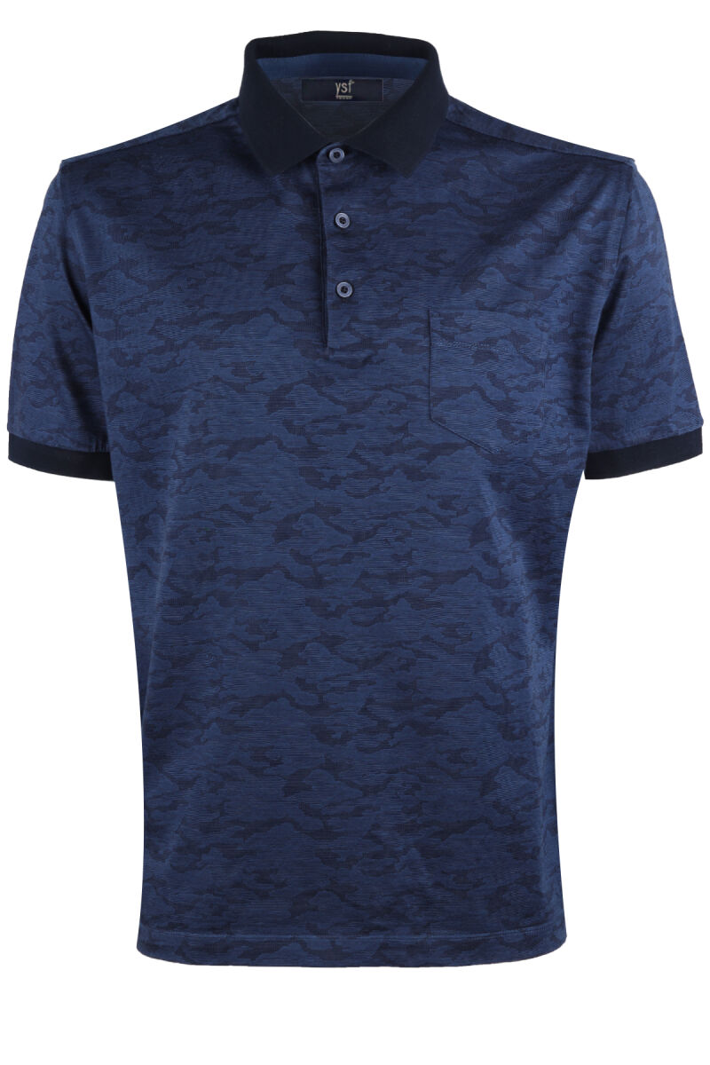 Erkek Lacivert Regular Fit Polo Yaka Desenli Tshirt - 1