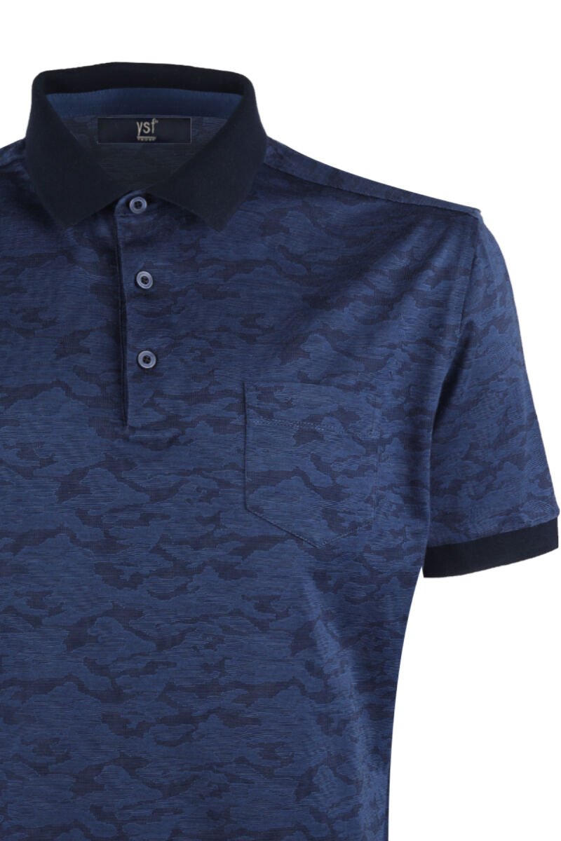 Erkek Lacivert Regular Fit Polo Yaka Desenli Tshirt - 2