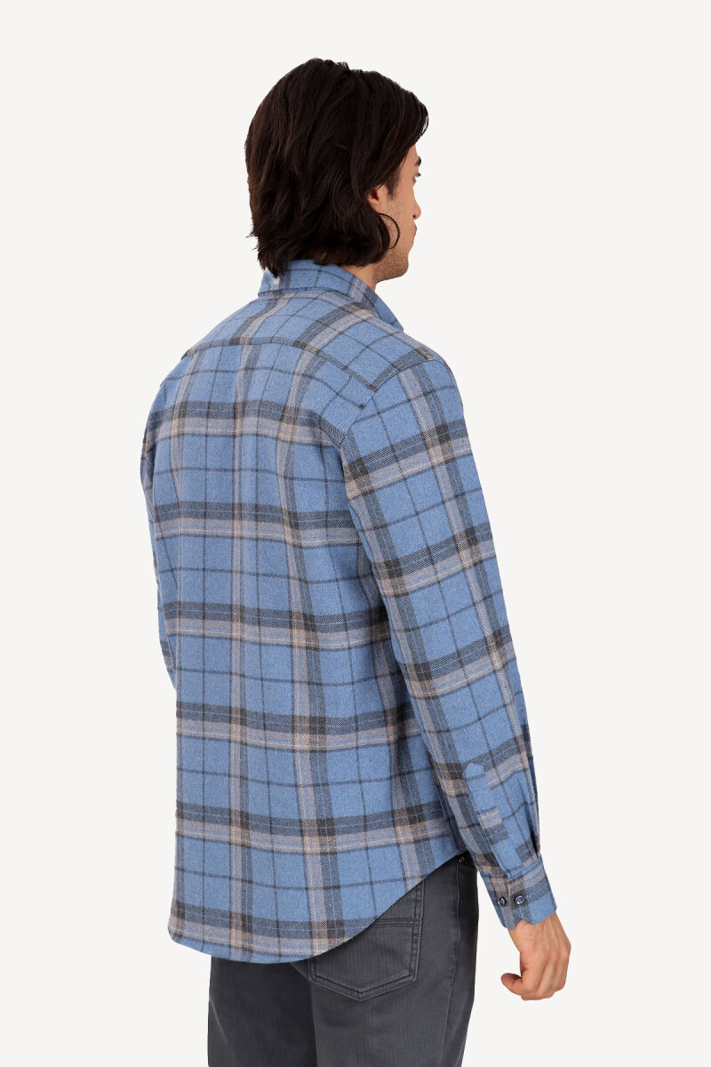 Erkek Lacivert Regular Fit Yaka Düğmeli Ekose Gömlek - 3