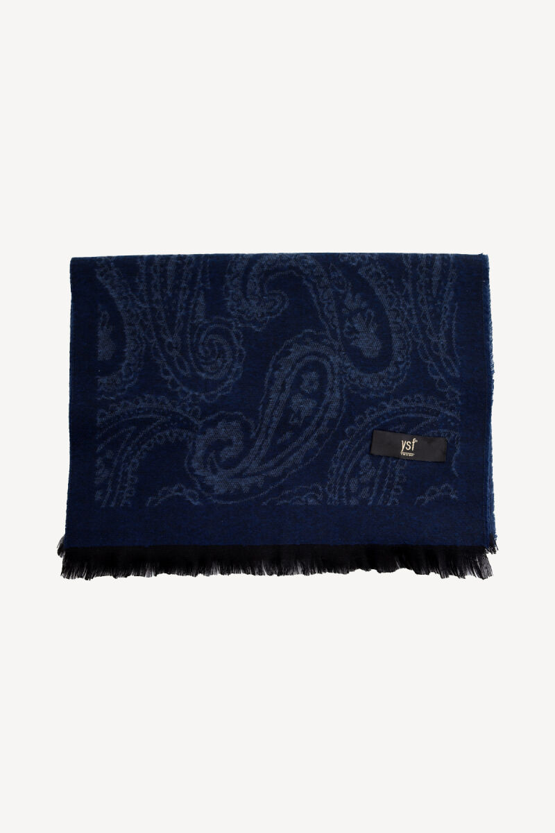 Erkek Lacivert Şal Desen Kaşkol - 1