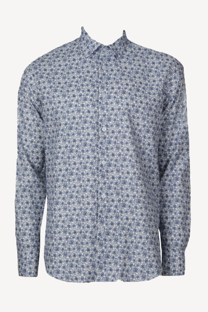 Erkek Lacivert Slim Fit Desenli Uzun Kollu Gömlek - 1