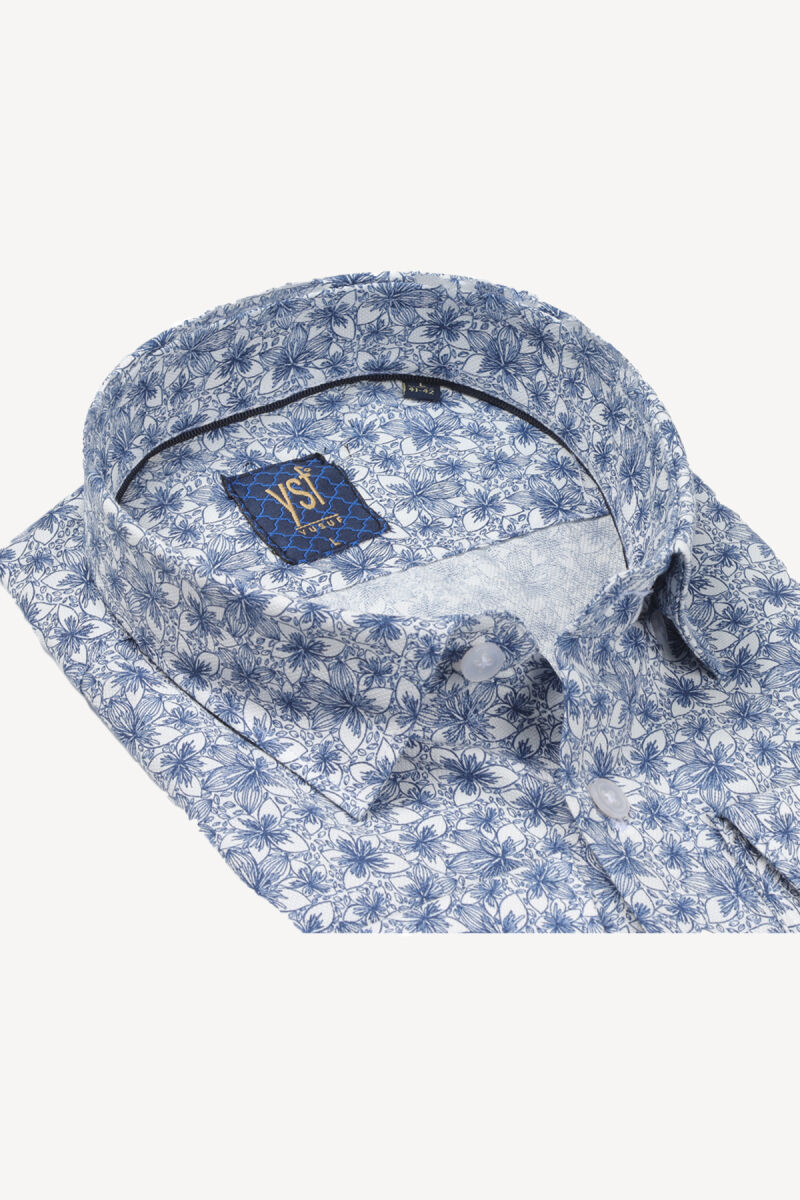 Erkek Lacivert Slim Fit Desenli Uzun Kollu Gömlek - 2