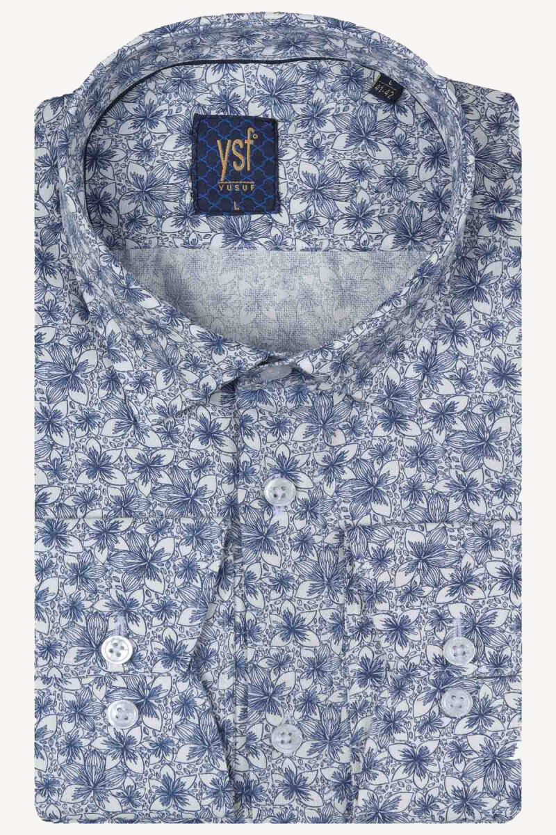 Erkek Lacivert Slim Fit Desenli Uzun Kollu Gömlek - 3