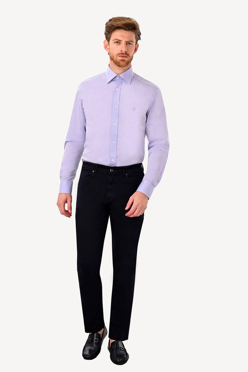 Erkek Lacivert Slim Fit Kanvas Pantolon - 1