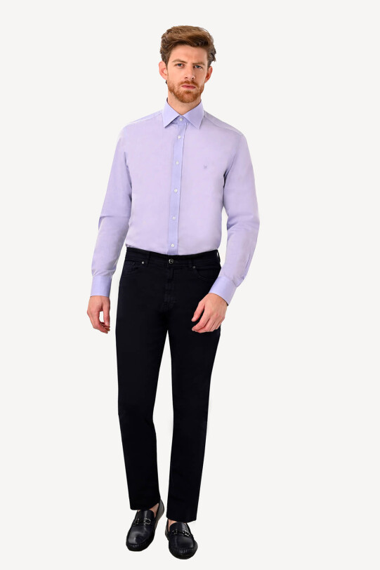 Erkek Lacivert Slim Fit Kanvas Pantolon