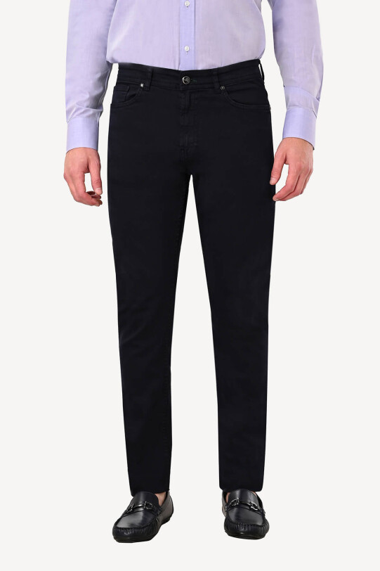 Erkek Lacivert Slim Fit Kanvas Pantolon