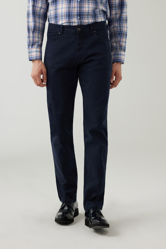 Erkek Lacivert Slim Fit Kanvas Pantolon