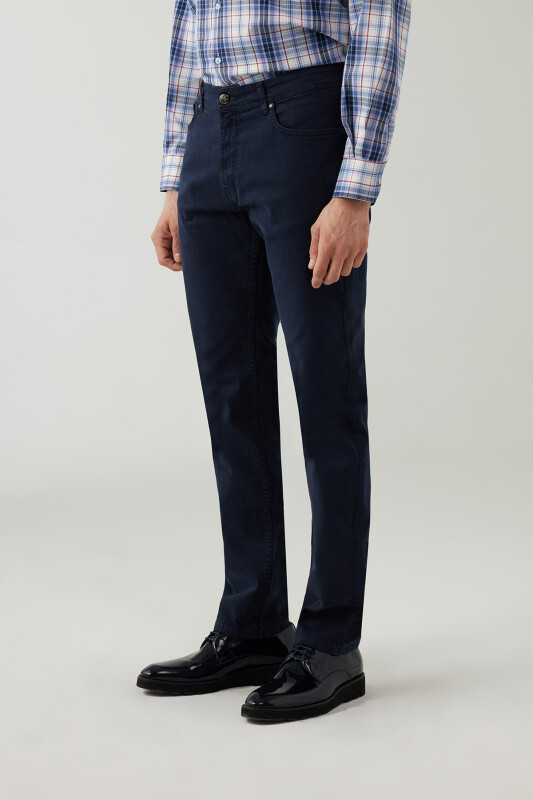 Erkek Lacivert Slim Fit Kanvas Pantolon