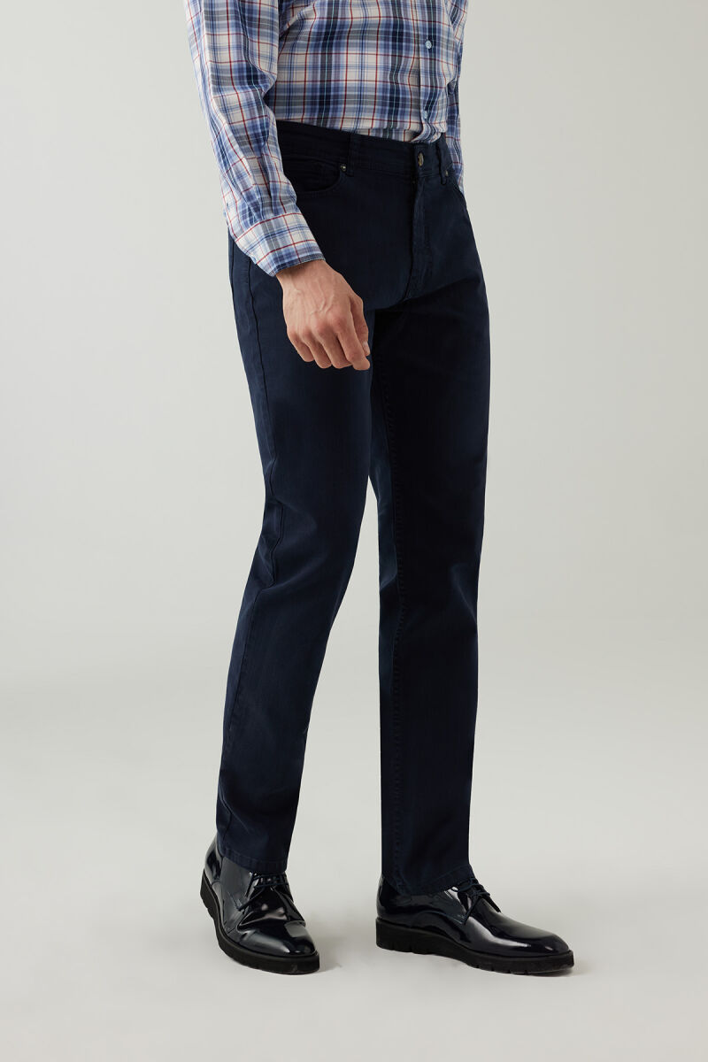 Erkek Lacivert Slim Fit Kanvas Pantolon - 3