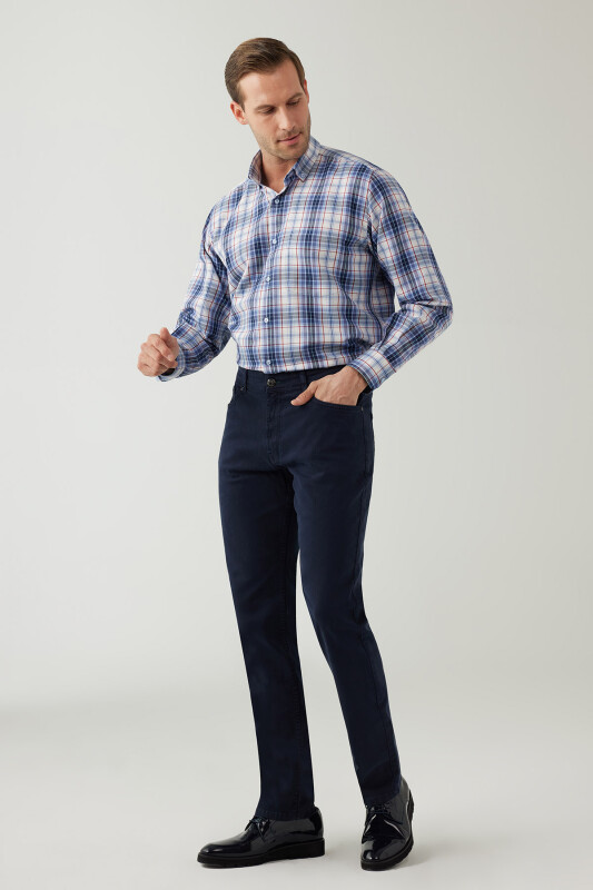 Erkek Lacivert Slim Fit Kanvas Pantolon
