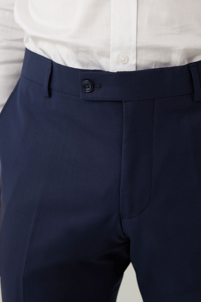 Erkek Lacivert Sivri Yaka Slim Fit Yelekli Takım Elbise - 10