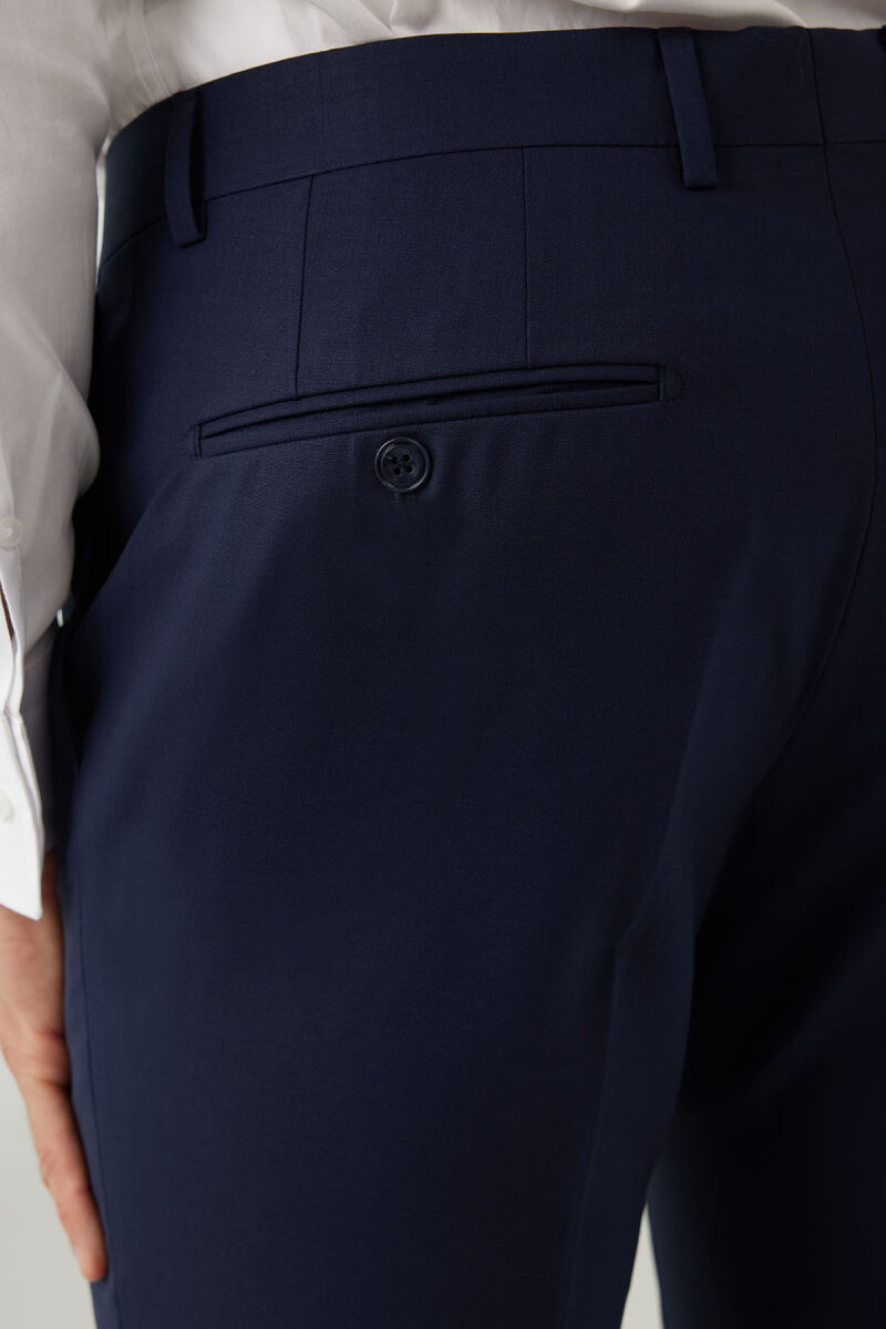 Erkek Lacivert Sivri Yaka Slim Fit Yelekli Takım Elbise - 11