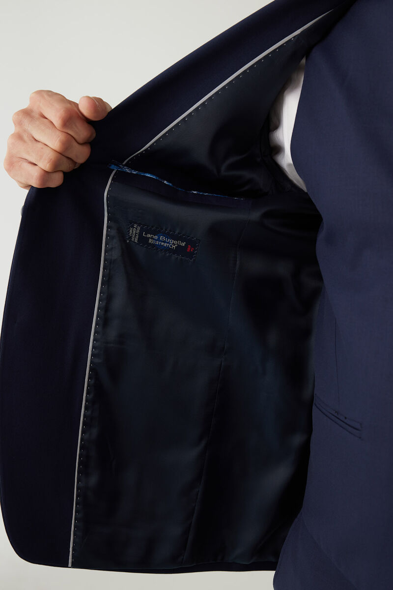 Erkek Lacivert Sivri Yaka Slim Fit Yelekli Takım Elbise - 8