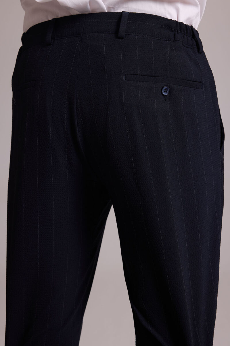 Erkek Lacivert Slim Fit Çizgili Tek Düğmeli Jogger Pantolonlu Takım Elbise - 11