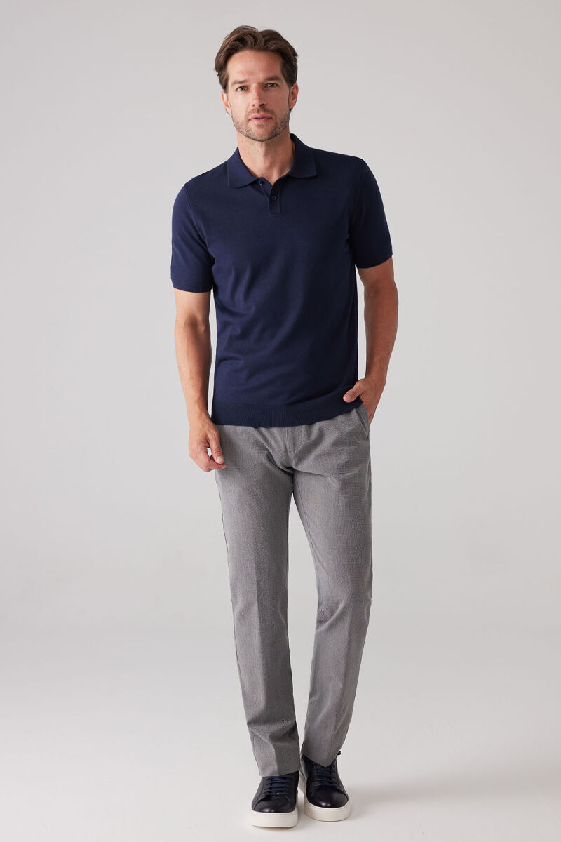 Erkek Lacivert Slim Fit Kaşmir Karışımlı Polo Yaka Tişört - 2