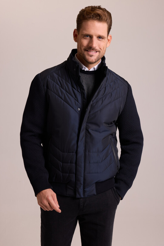 Erkek Lacivert Slim Fit Kolu Trikolu Mont