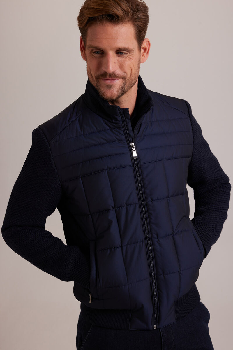 Erkek Lacivert Kolu Trikolu Slim Fit Mont - 2