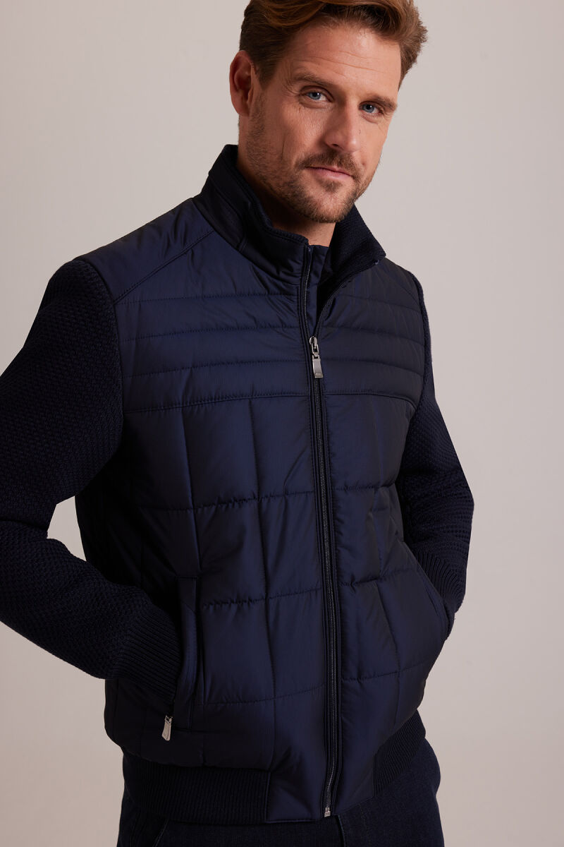 Erkek Lacivert Kolu Trikolu Slim Fit Mont - 5