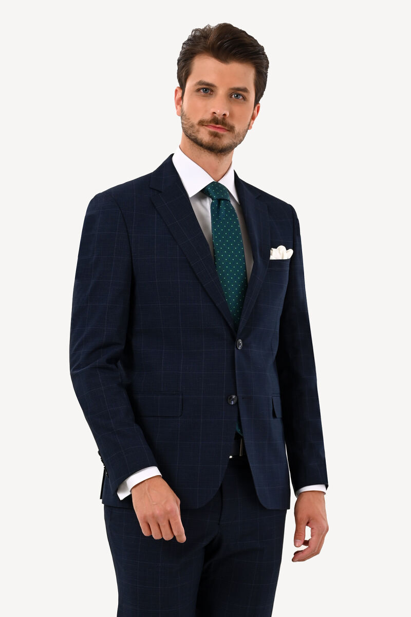 Erkek Lacivert Slim Fit Mono Yaka Takım Elbise - 2