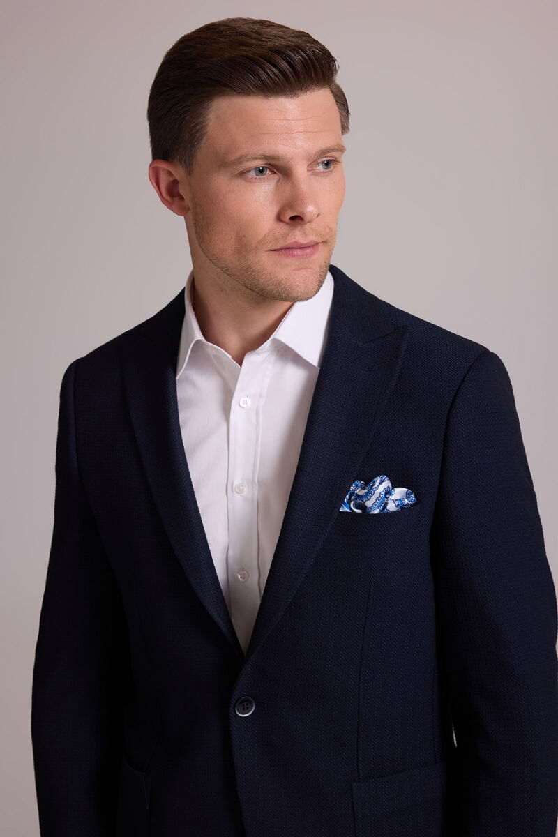 Erkek Lacivert Slim Fit Sivri Yaka Takım Elbise - 7