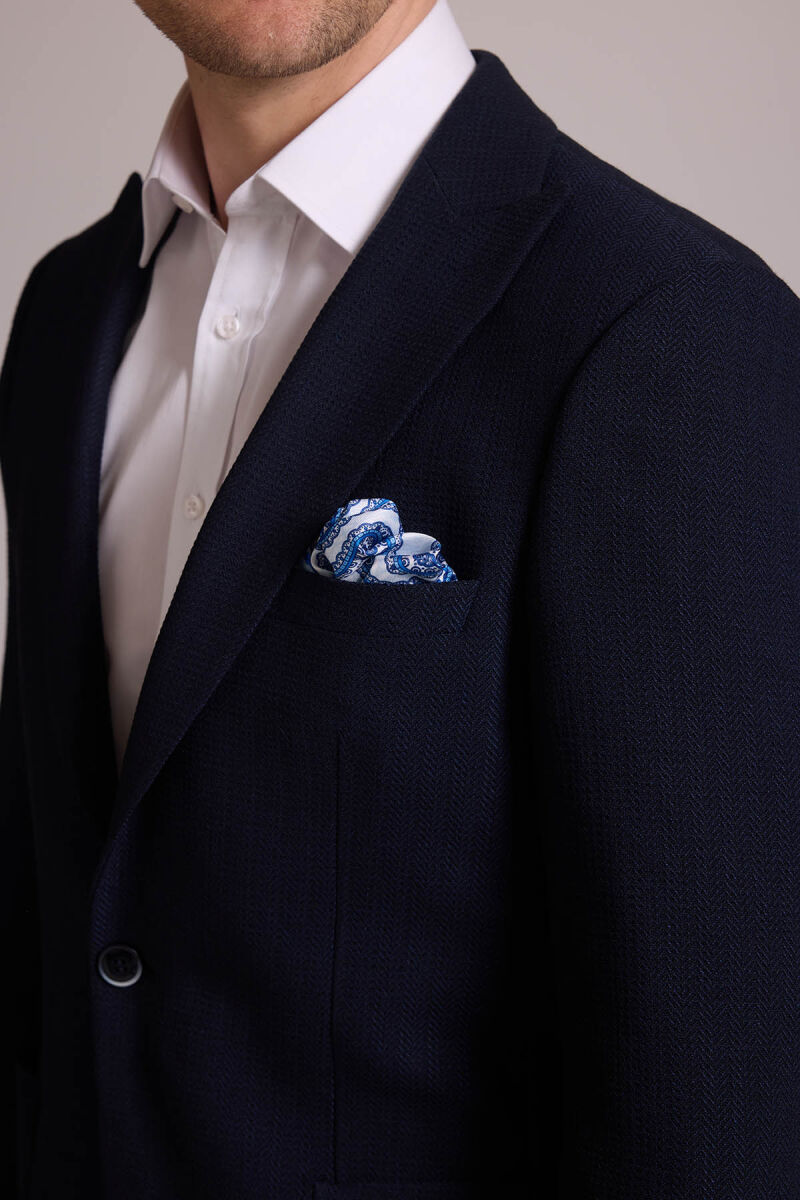 Erkek Lacivert Slim Fit Sivri Yaka Takım Elbise - 8