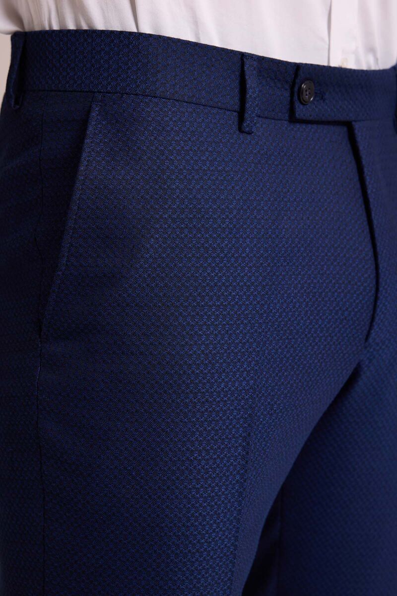 Erkek Lacivert Slim Fit Sivri Yaka Yelekli Yün Takım Elbise - 7