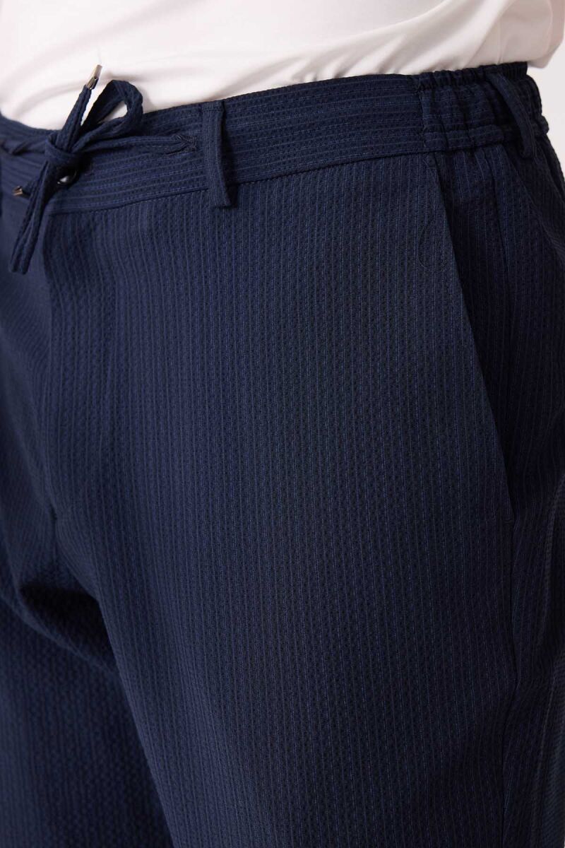 Erkek Lacivert Slim Fit Torba Cep Çizgili Jogger Pantolonlu Sivri Yaka Takım Elbise - 10