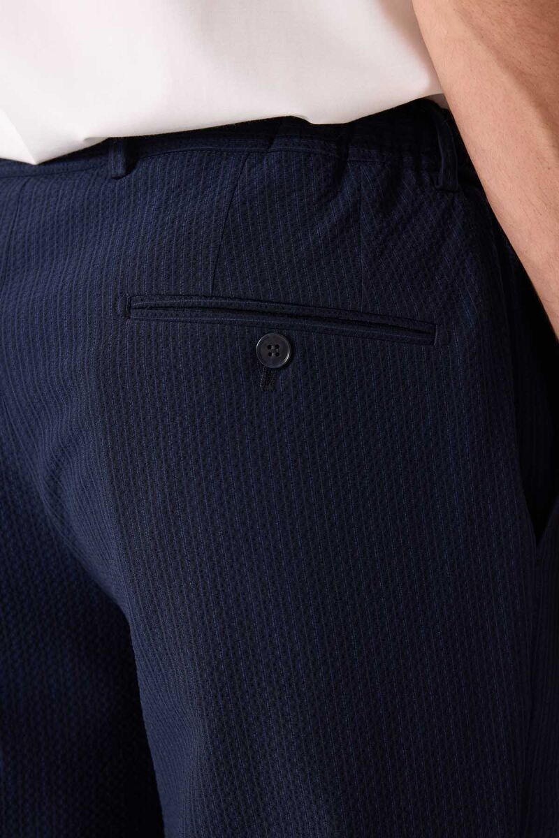 Erkek Lacivert Slim Fit Torba Cep Çizgili Jogger Pantolonlu Sivri Yaka Takım Elbise - 11