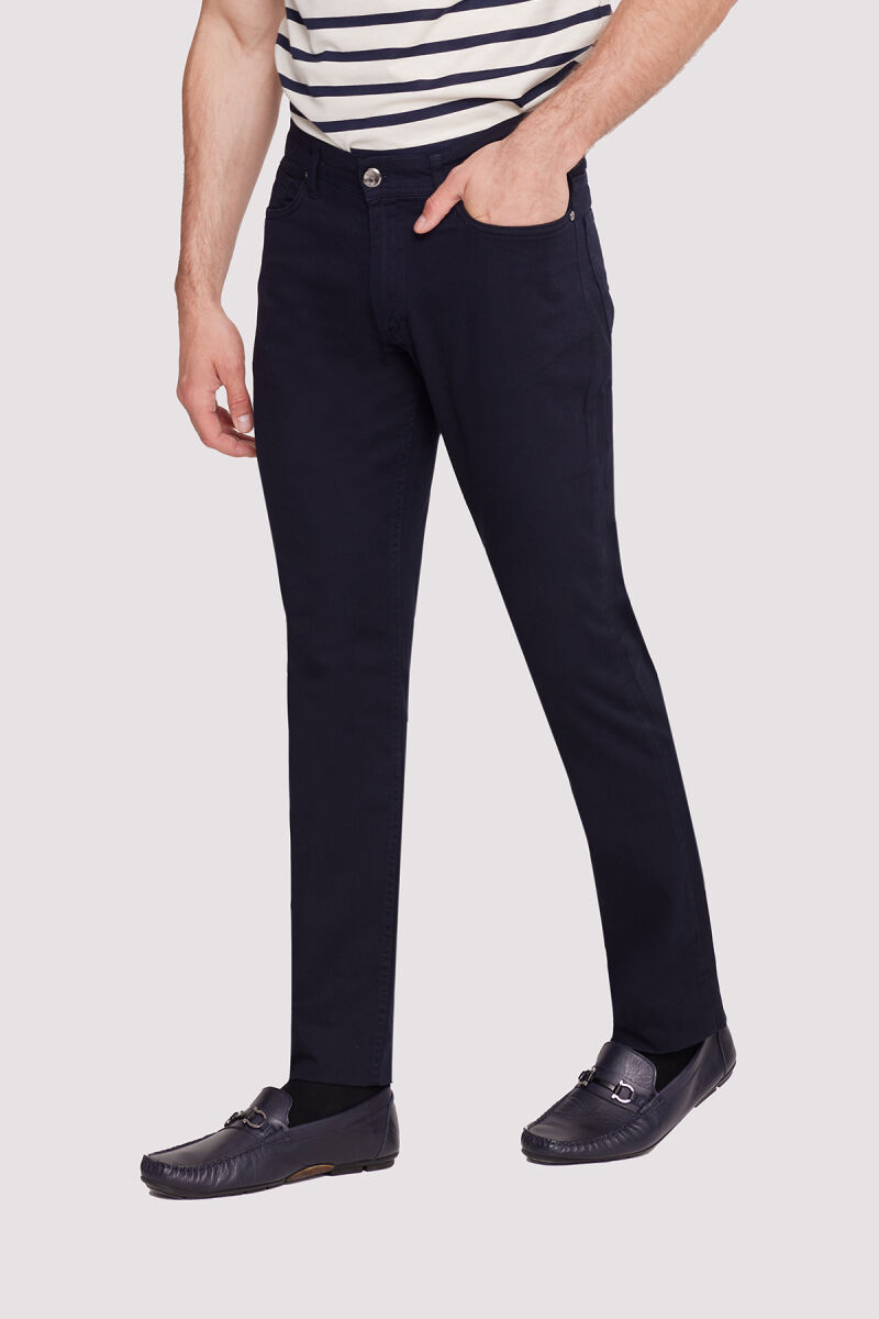 Erkek Lacivert Slim Fit Üst Cep Kanvas Pantolon - 3