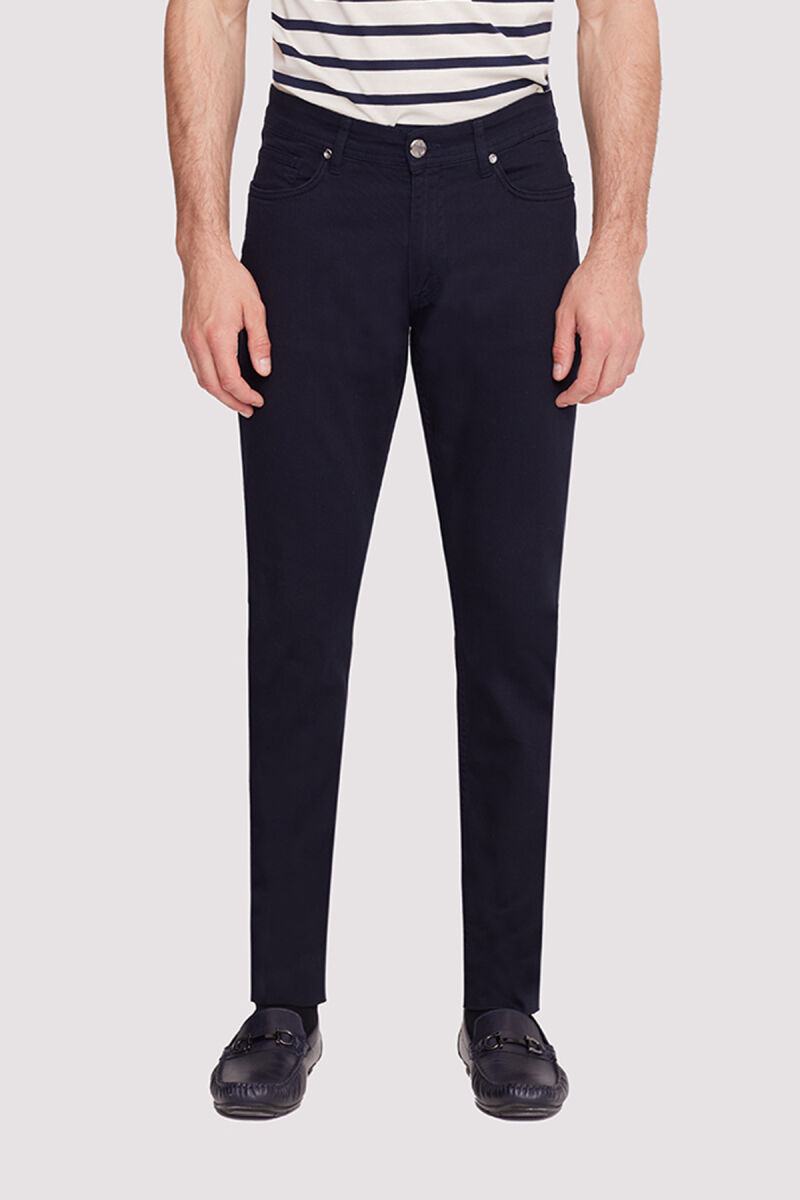 Erkek Lacivert Slim Fit Üst Cep Kanvas Pantolon - 2