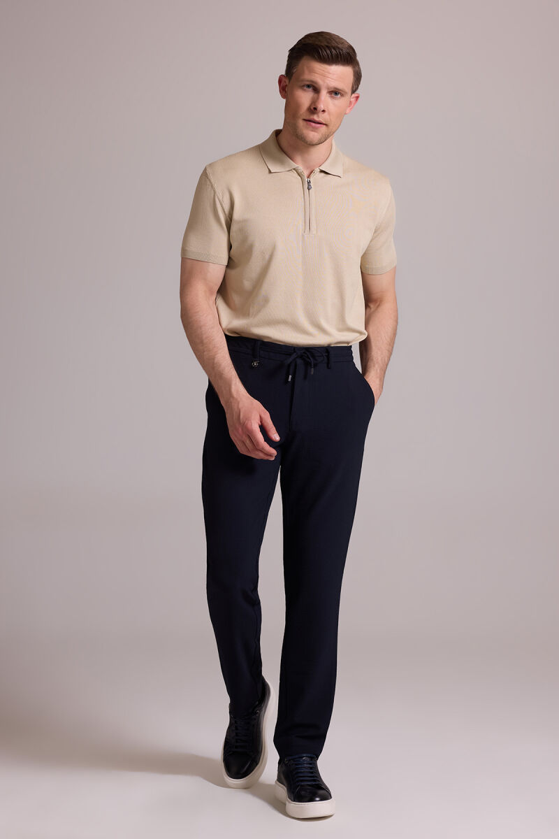 Erkek Lacivert Slim Fit Yan Cepli Jogger Pantolon - 3