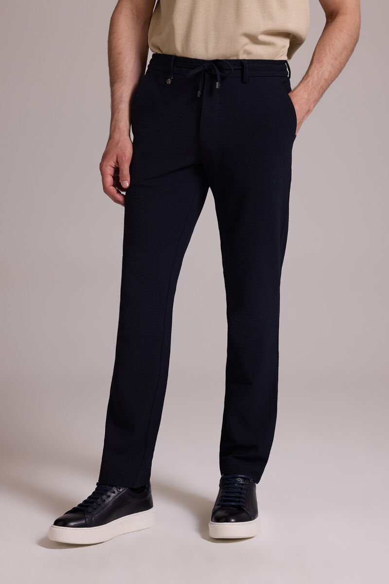 Erkek Lacivert Slim Fit Yan Cepli Jogger Pantolon - 4