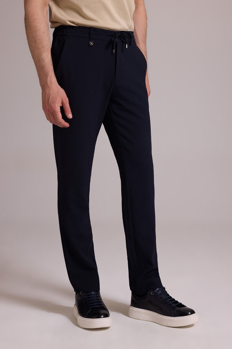 Erkek Lacivert Slim Fit Yan Cepli Jogger Pantolon - 5