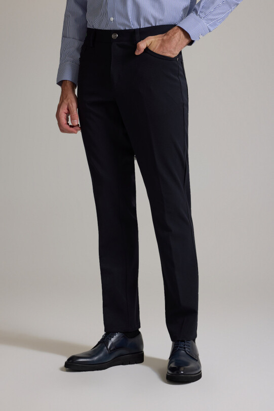 Erkek Lacivert Slim Fit Yan Cepli Kanvas Pantolon