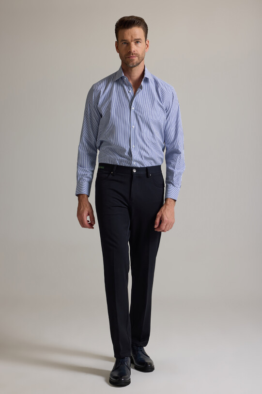 Erkek Lacivert Slim Fit Yan Cepli Kanvas Pantolon