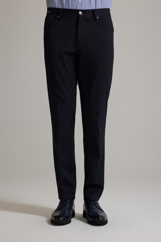 Erkek Lacivert Slim Fit Yan Cepli Kanvas Pantolon