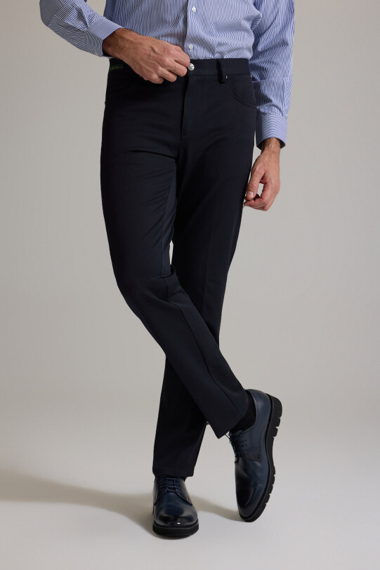 Erkek Lacivert Slim Fit Yan Cepli Kanvas Pantolon