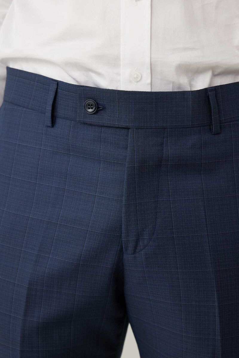 Erkek Lacivert Slim Fit Yelekli Sivri Yaka Kareli Takım Elbise - 10