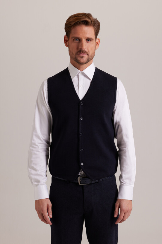 Erkek Lacivert Triko Yelek