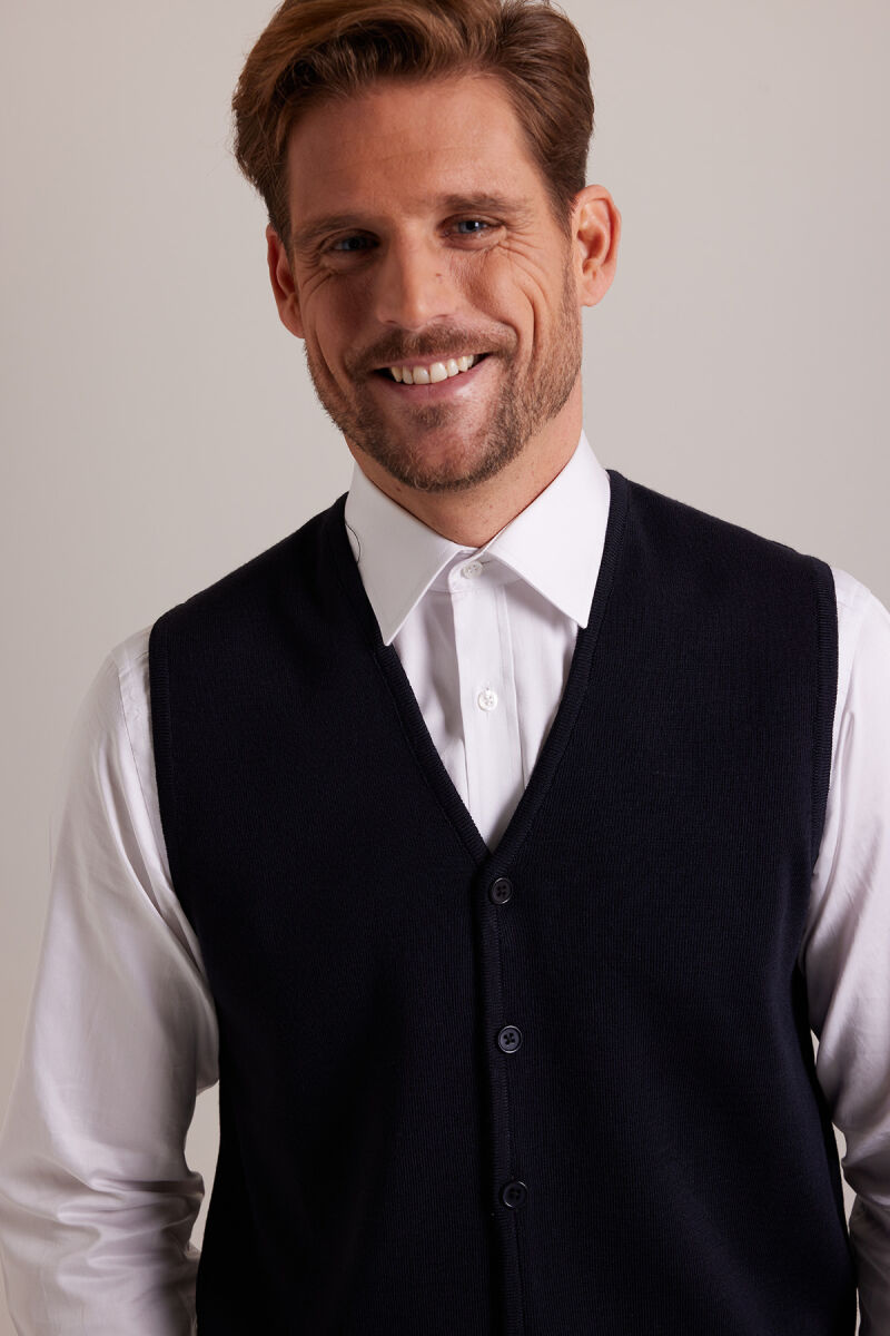 Erkek Lacivert Triko Yelek - 3