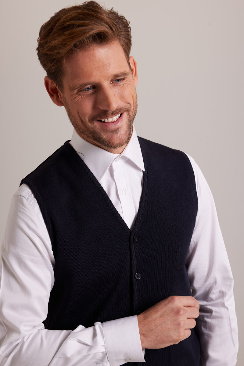 Erkek Lacivert Triko Yelek - 5