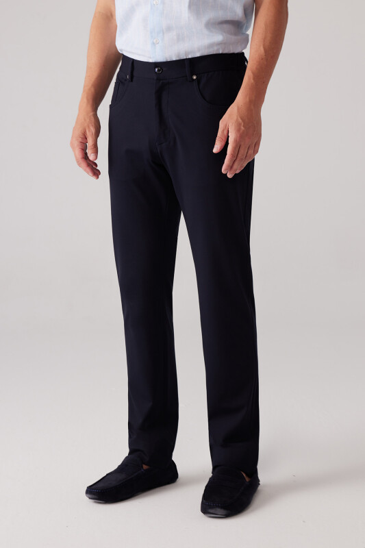 Erkek Lacivert Ultra Esnek Rayon Karışımlı Kanvas Pantolon